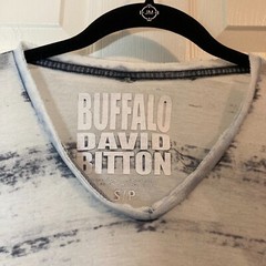 Buffalo David Bitton T-Shirt Small S Sheer Striped Ragged Edge V-Neck Tee READ