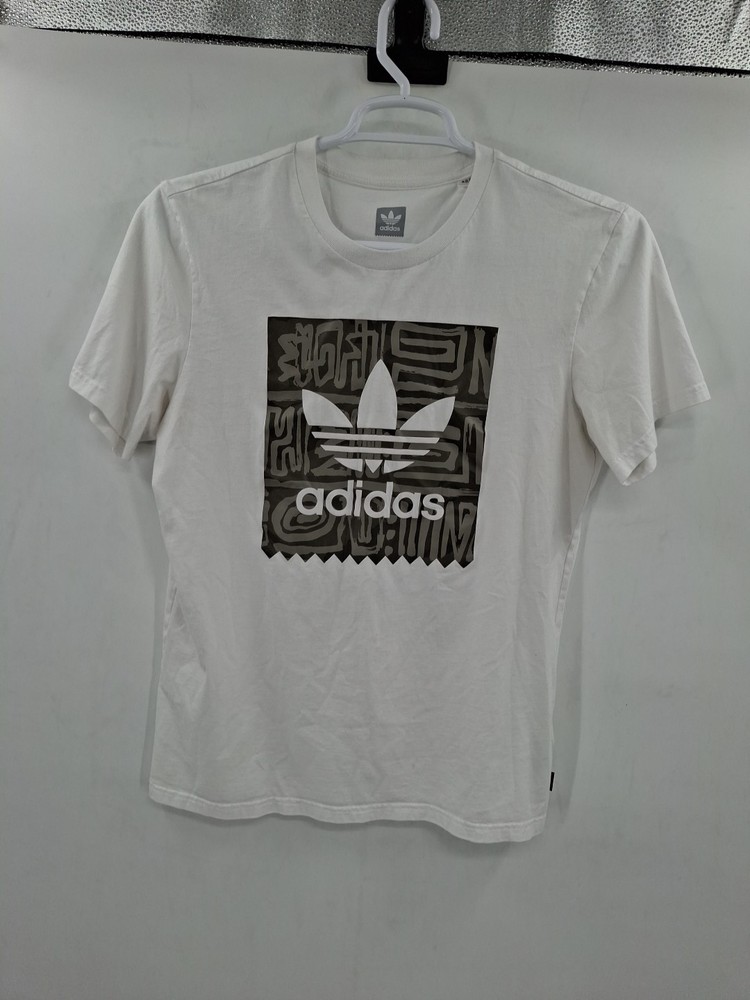 Adidas White Trefoil w/ Gray Tribal Geometric Pattern Skater Medium TShirt
