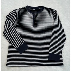 Lands End Mens Striped Long Sleeve Thermal Henley Shirt Size XL Navy White