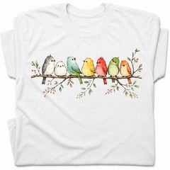 Cute Colorful Birds Branch T-Shirt Adorable Bird Family Tee