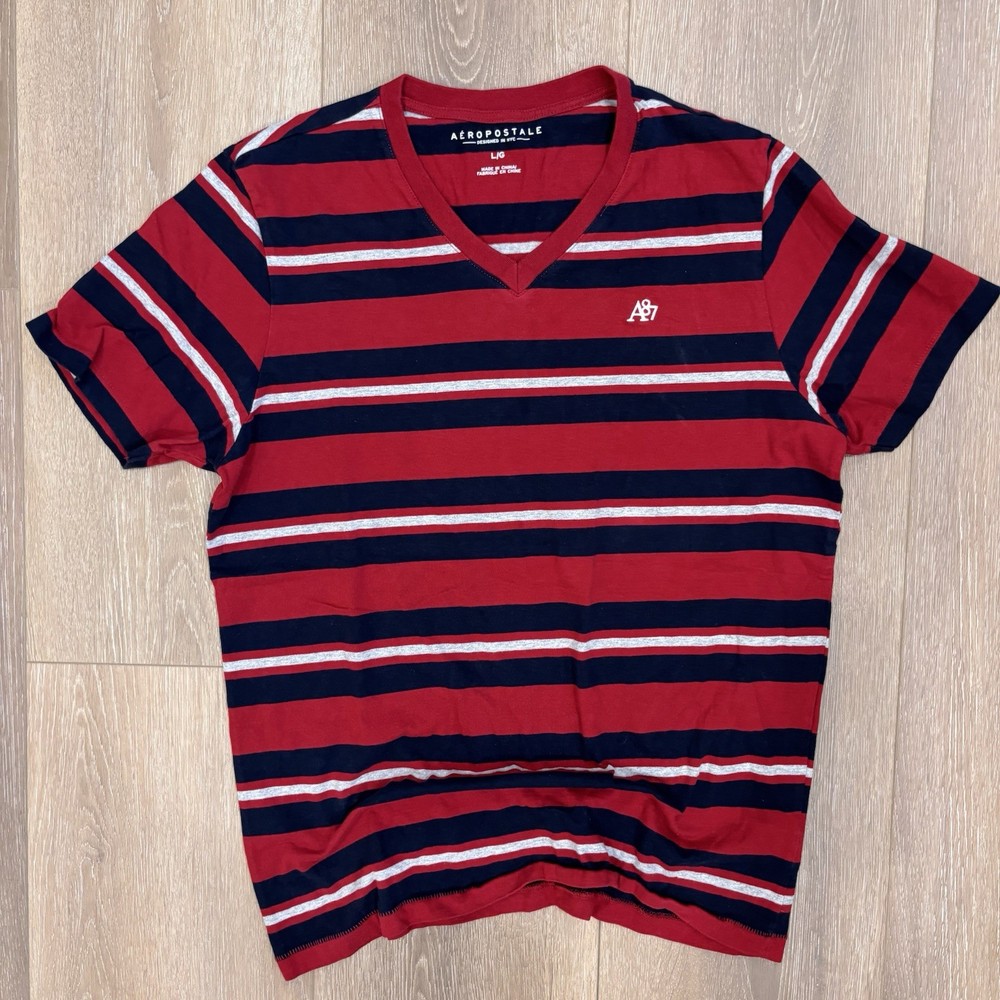 Y2K Vintage Red Blue White Striped Aeropostale T Shirt Men’s Size Large