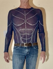 Men’s Sheer Mesh Beaded Shirt Rave Festival Club – Free Ship – Pup Approved!
