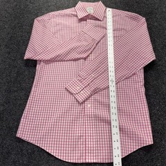 MENS BROOKS BROTHERS PINK WHITE CHECK Men Sz 15.5 4/5 Slim Fit Cotton Button Up