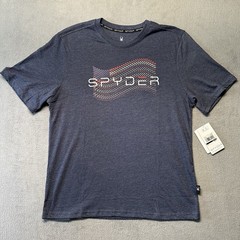 Spyder Mens Medium Graphic T Shirt Blue Logo Outdoor Athletic Sport Flag NWT