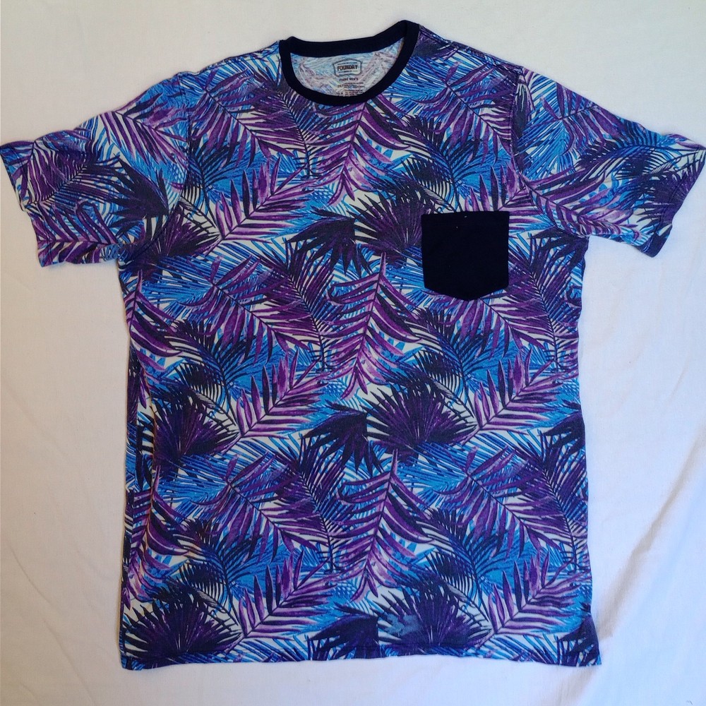 FOUNDRY SUPPLY 2XLT PURPLE / BLUE FERN PATTERN POCKET T