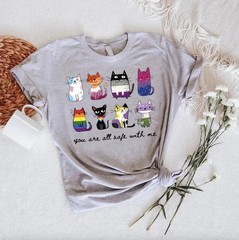 LGBTQ Pride Cat Shirt You Are All Safe With Me Ally Graphic Tee Gift