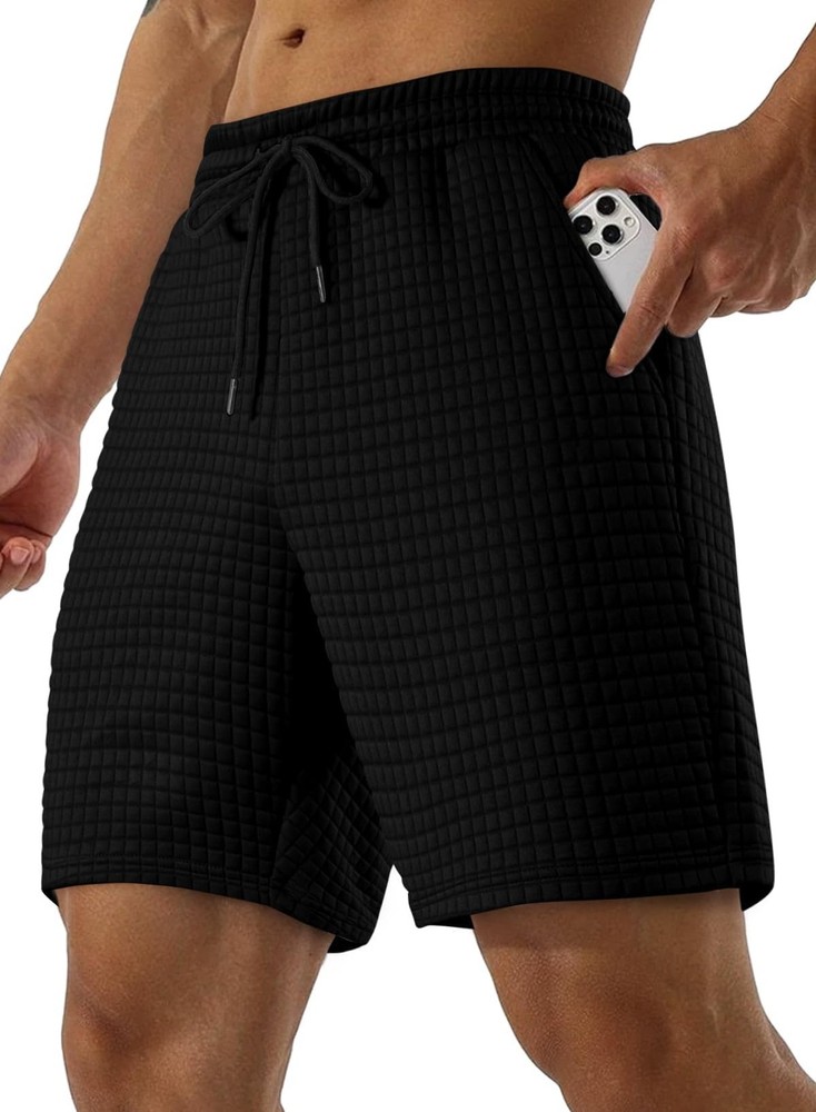 JMIERR Mens Casual Sweat Shorts 7 Inch Inseam Stretch Comfy Large, A Black
