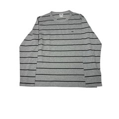 Lacoste Slim Fit Mens Long Sleeve Black Stripe Crew Neck Cotton Shirt Size 8