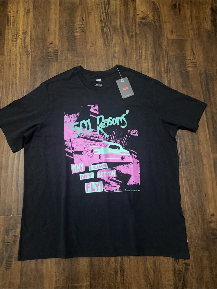 NWT Levi’s 501 T Shirt Relaxed Fit Short Sleeve Graphic Reason Black XL. B3