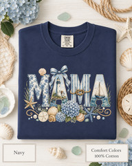 Coastal Mama Shirt, Comfort Colors Lighthouse Hydrangea Tee, Mom Beach Gift