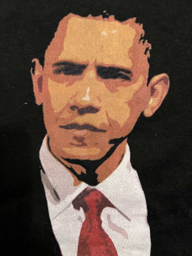 Barak Obama Anvil Lightweight T Shirt (Adult Large) Black V Neck