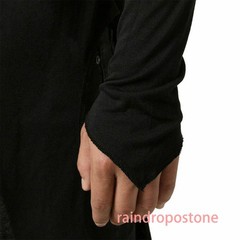Men Asymmetrical Long Sleeve T Shirt Black White Irregular Hem Gothic Top