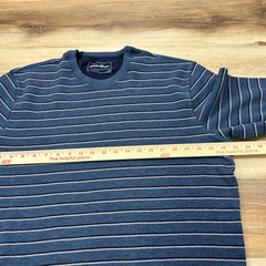 Eddie Bauer Thermal Shirt Men XL Heritage Cotton Blend Waffle Knit Blue Striped