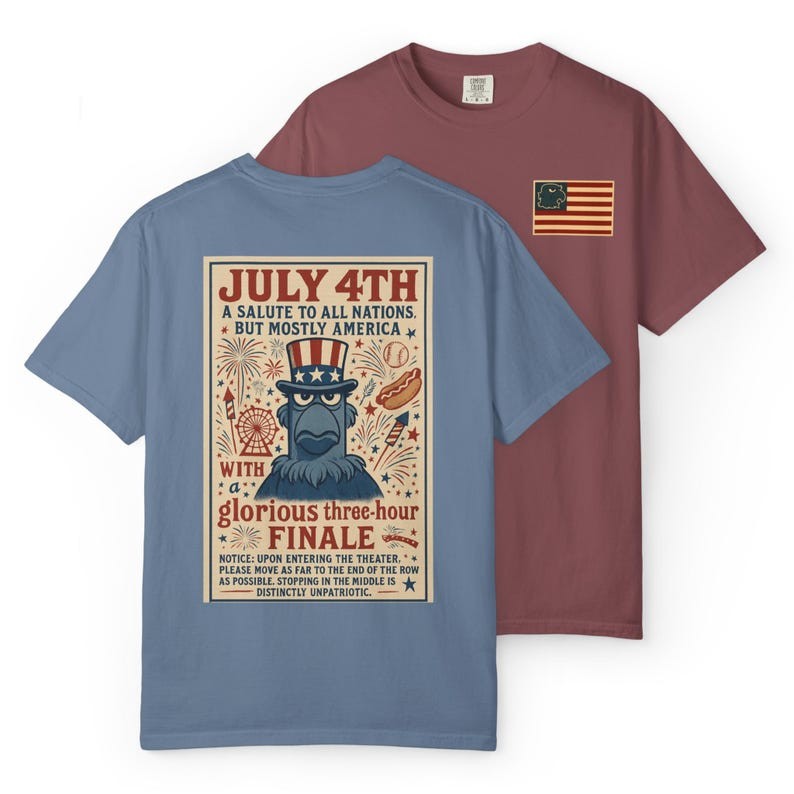 The Original BUT MOSTLY AMERICA Tee – Patriotic Sam Eagle Muppets July 4th Firew