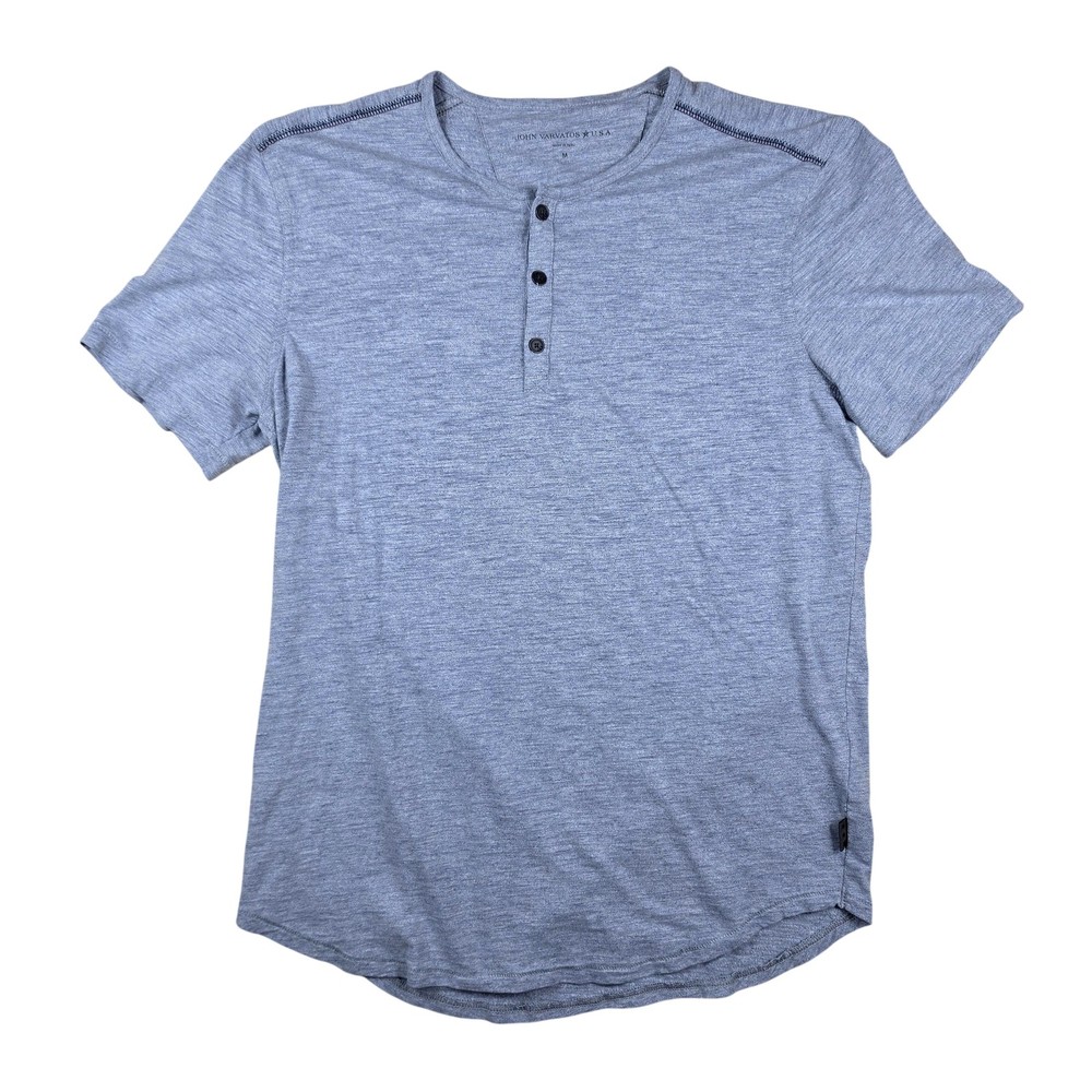 John Varvatos Shirt Mens M Gray Short Sleeve Henley Tee Tagless Jersey Soft
