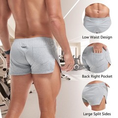 AMY COULEE Mens 3 Inch Cotton Gym Shorts Bodybuilding Lifting Small, Gray