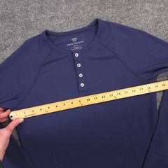 Mack Weldon WARMKNIT Waffle Henley Shirt Mens Small Navy Performance Wool Blend