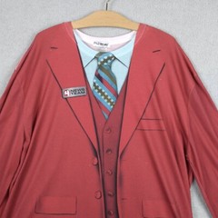 Faux Real Shirt Men’s 2XL Red Long Sleeve Stretch Ron Burgandy Halloween Costume