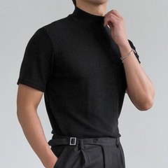 New Mens T-Shirt Short Sleeve Basic Mock Turtleneck Slim Fit Pullover Solid Tops