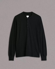 RAG & BONE Men’s Long Sleeve Classic Flame Henley T-Shirt, Jet Black, Size XL