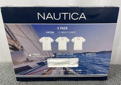 NAUTICA Men’s MEDIUM Pack of 3 White Tagless V-Neck T-Shirts New in Box