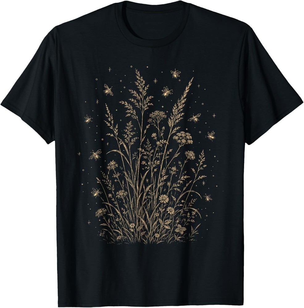 Vintage Firefly Wildflower Cottagecore Boho Nature Lover T-Shirt