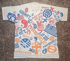 Vintage 80s Peace Love Not War Hippie Psychedelic Single Stitch AOP Shirt Sz XL