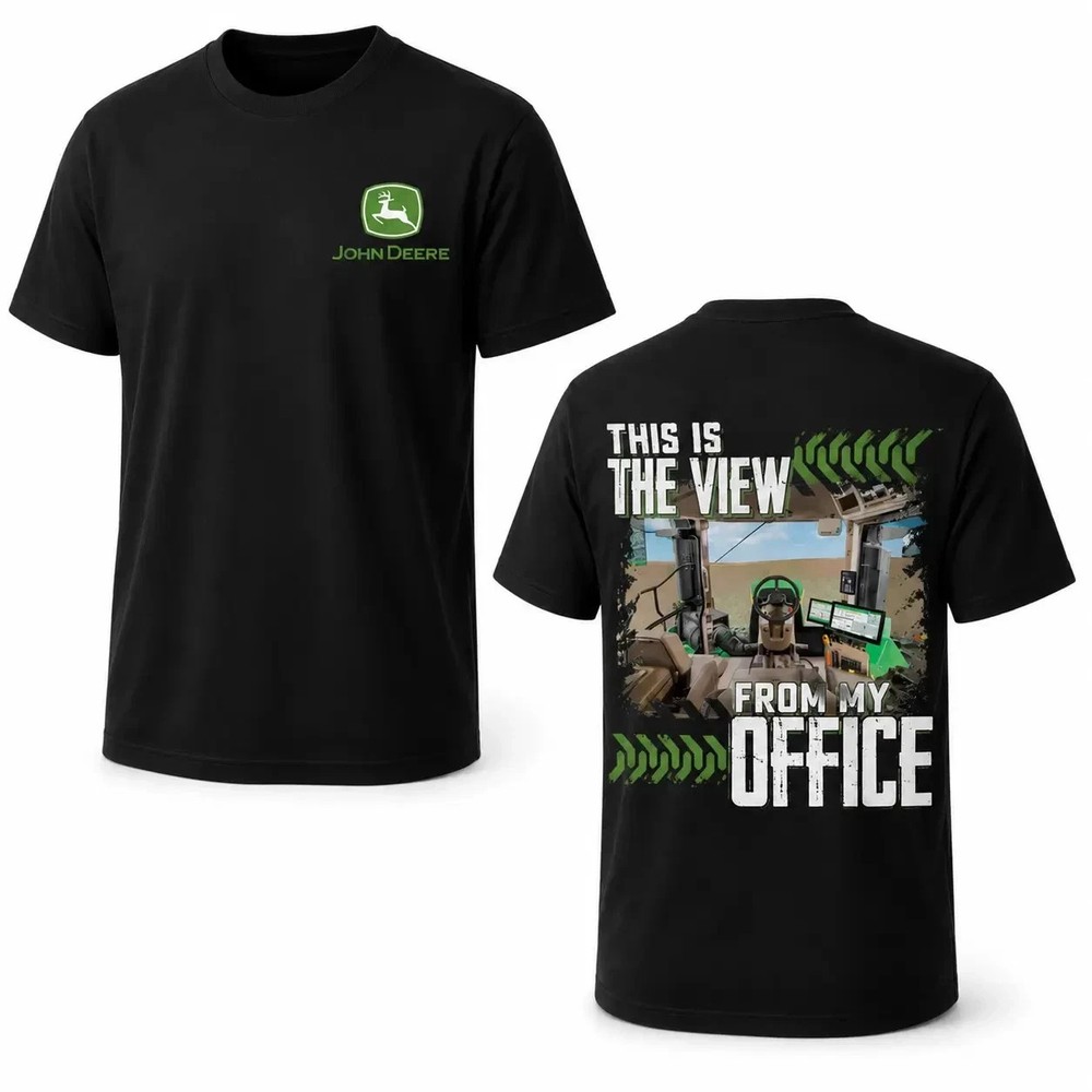 John Deere Farmer T-Shirt, Tractor Cab Office View Graphic