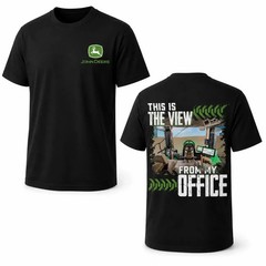 John Deere Farmer T-Shirt, Tractor Cab Office View Graphic