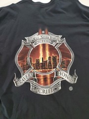 9/11 Firefighter Tribute Shirt Never Forget Bravery Honor Sacrifice Black 2XL