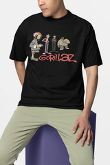 Gorillaz Style Cartoon Band Graphic T Shirt Black Alternative Music Tee