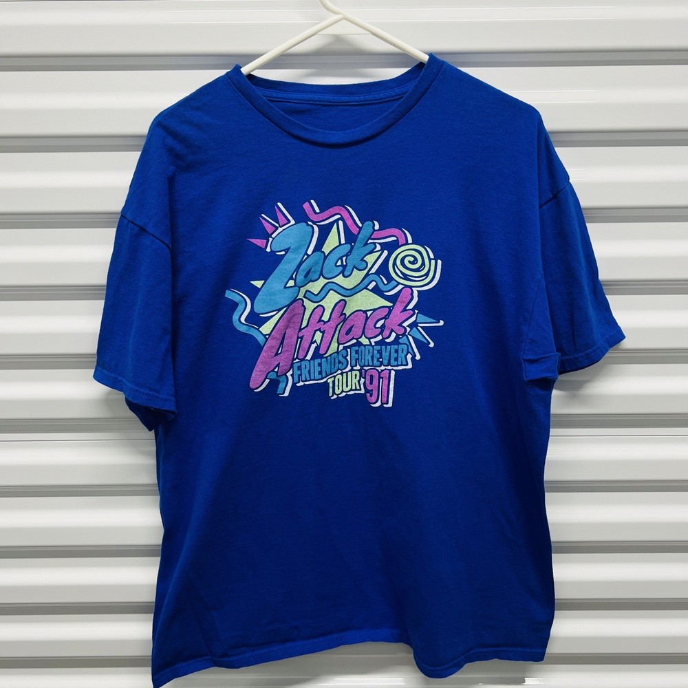 Zack Attack Friends Forever Tour 91 T-Shirt Size L Mens Blue Saved by the Bell