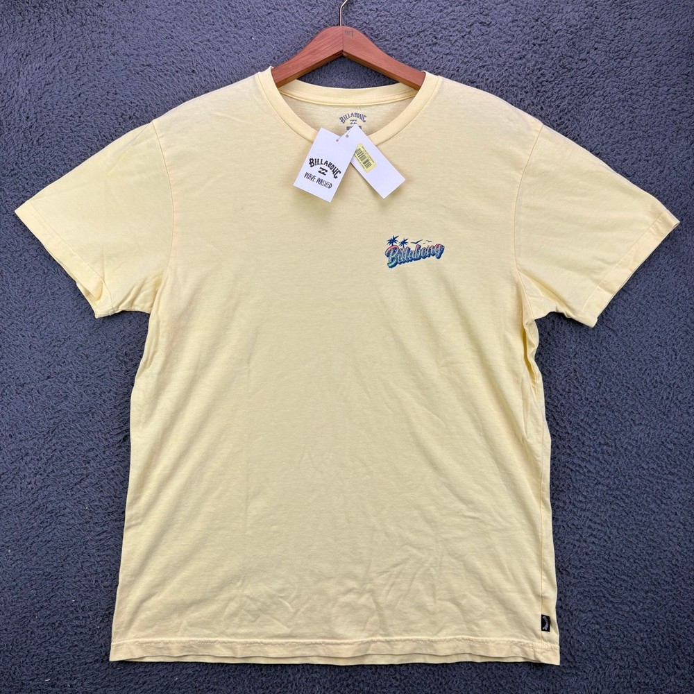 Billabong Wave Washed Beachin Graphic T-Shirt Mens Large Yellow New MT131BBE