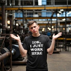 Mens IDK I Just Work Here T Shirt Funny Office Worker Joke Tee for Guys