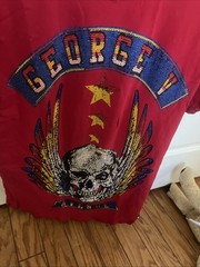 Avenue George V Paris Men’s Short Sleeve Red T-shirt Skull rhinestone M