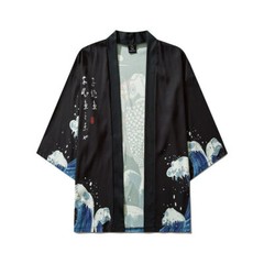 Niepce Streetwear Japanese Black Kimono Graphic Tee Samurai Short Sleeves Shirt