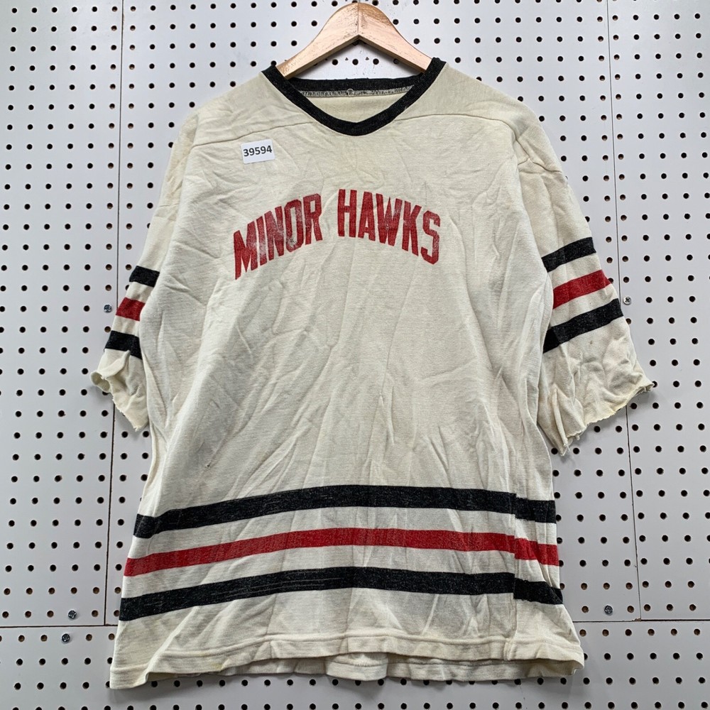 Vintage Minor Hawks Hockey Jersey Mens Large Beige TRUE Vintage Made uSA
