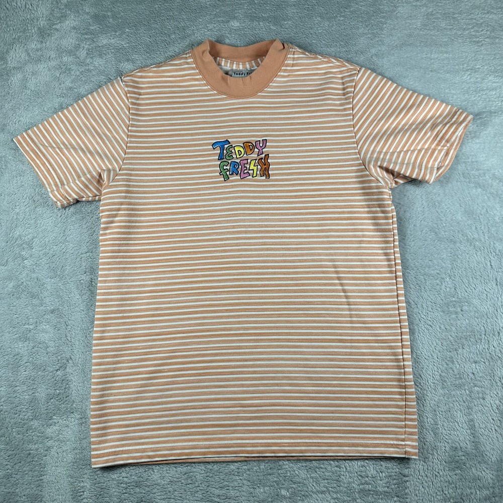 Teddy Fresh Shirt Mens Small Embroidered Striped Skate Punk Orange H3H3 T Tee