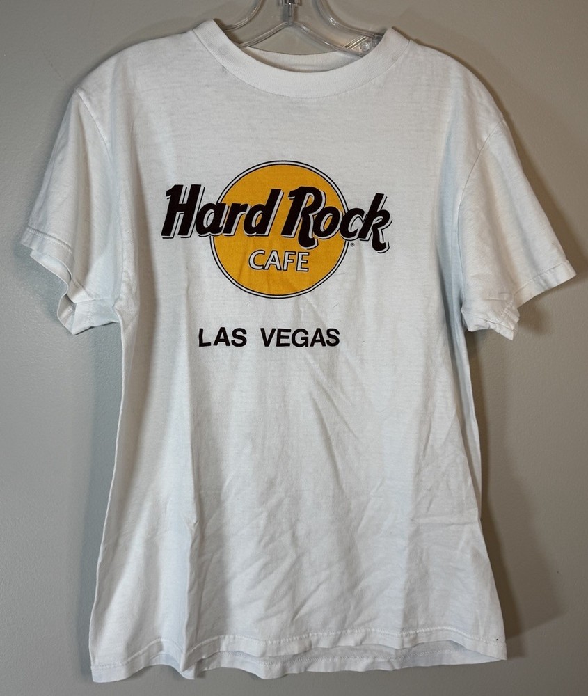 Hard Rock Cafe Las Vegas Tee Shirt Men’s Medium White Logo Travel Short Sleeve