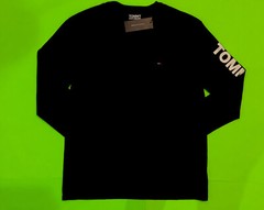 TOMMY HILFIGER Men’s Long Sleeve T-Shirt Size LARGE Black w/White Cotton NEW