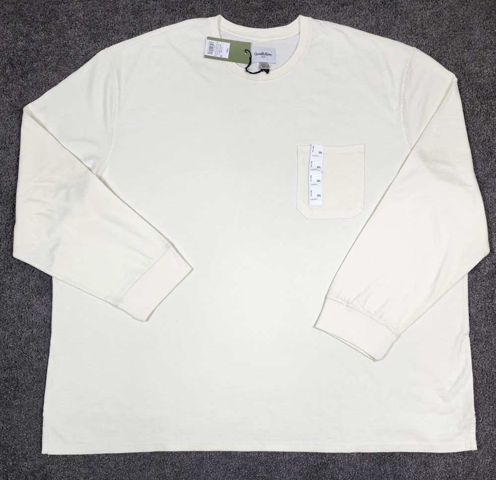 Men’s Crew Neck T Shirt 5XL Cream Goodfellow & Co Long Sleeve Big & Tall Cotton
