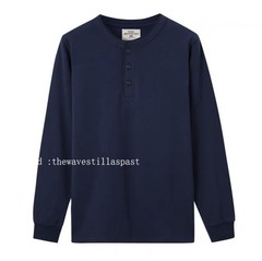 Mens Long Sleeve Shirts Soild Color Heavy Cotton Retro Casual T-Shirts