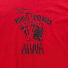 Vintage 1996 World Bohemian Euchre Tourney T-Shirt Red Jerzees USA Mens XL