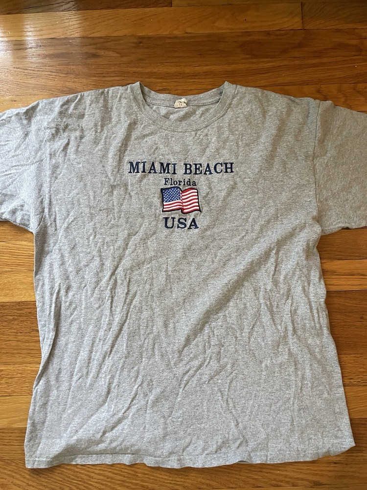 Miami Beach Florida USA Vtg Shirt Gray Size XL Short Sleeve Mens