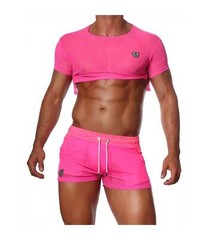 TOF PARIS Crop Top Very Soft Round Collared Shirt Neon Pink 19