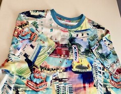 Surf Society Drill Cloth. Teal Blue Crew Neck Miami Retro Flamingo Men’s Size(L)
