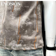 Men’s Ice Silk Cotton T-Shirt Tie Dye Ripped Distressed Print Crew Neck Tee Top