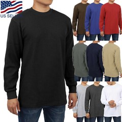 Mens Heavy Waffle T Shirts Cotton Long Sleeve Casual Plain Sports Thermal