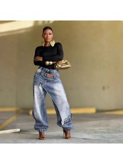 new Ethnic Print Wide Leg Jeans – Asymmetric High Waist Denim