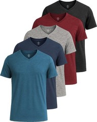 5 Pack: Men’s V-Neck Dry-Fit Moisture Wicking Active Athletic Tech Performanc…